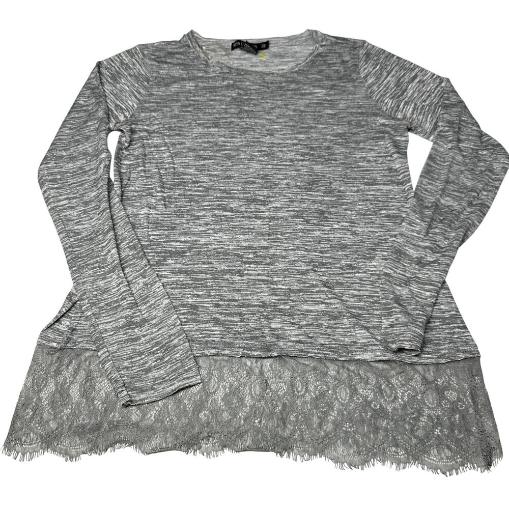 Miss Chievous Top Size M Gray Long Sleeves Lace Trim Y2K Preppy Coquette Layer